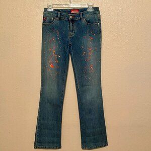 UNIONBAY stretch Blue Jeans Hand Splattered Fabric Paint & Rhinestones Size 5